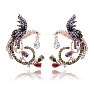 Brand Unique New Arrival Jewelry Top Quality White&Rose Gold Plated Clear Multi CZ Phoenix Stud Earrings for Women Wedding