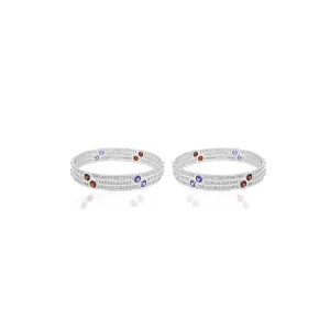 Bright Silver Bangles with Dazzling Multicolor Stones