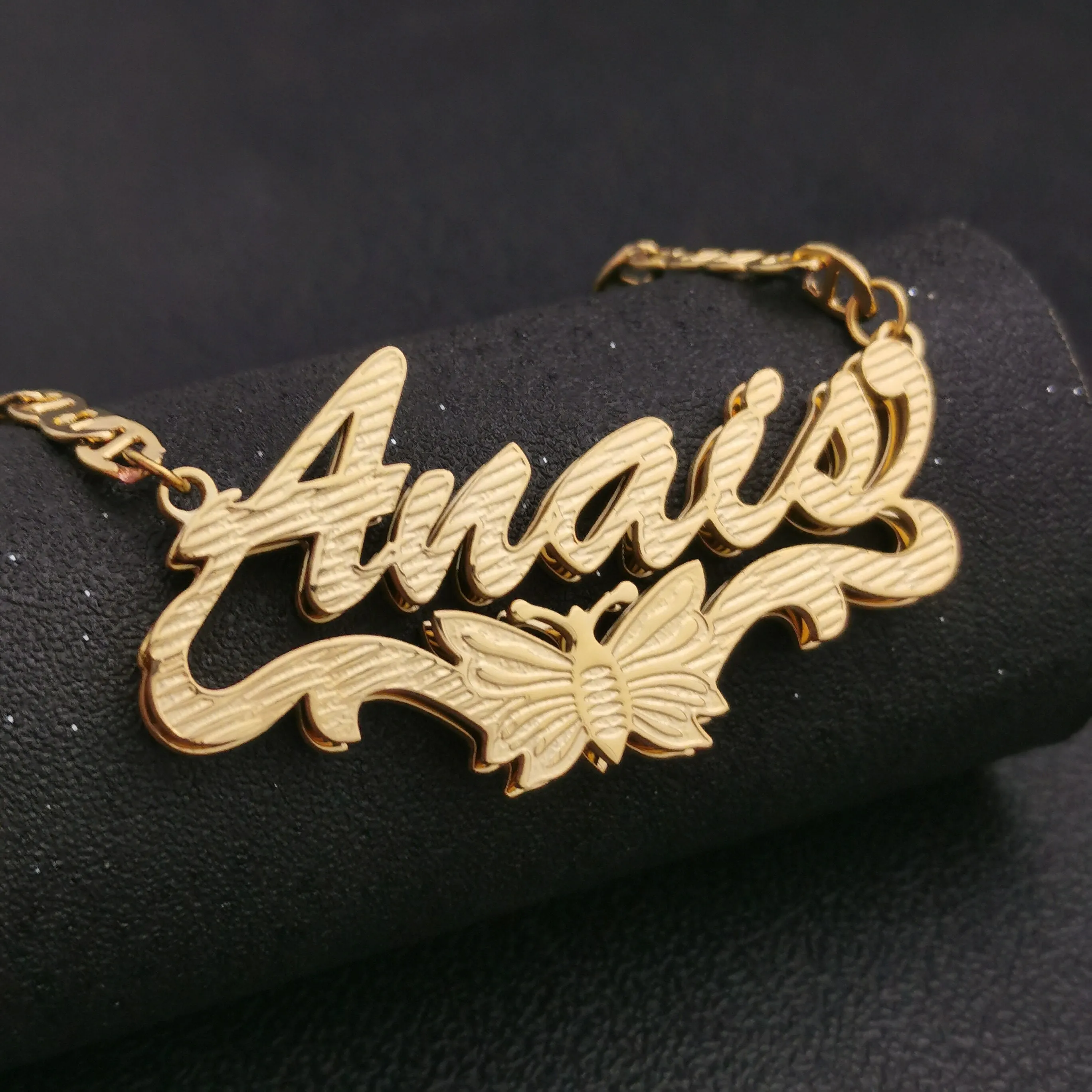 butterfly dove 3D Double Plate Custom Nameplate Necklace Personalized Name Necklace