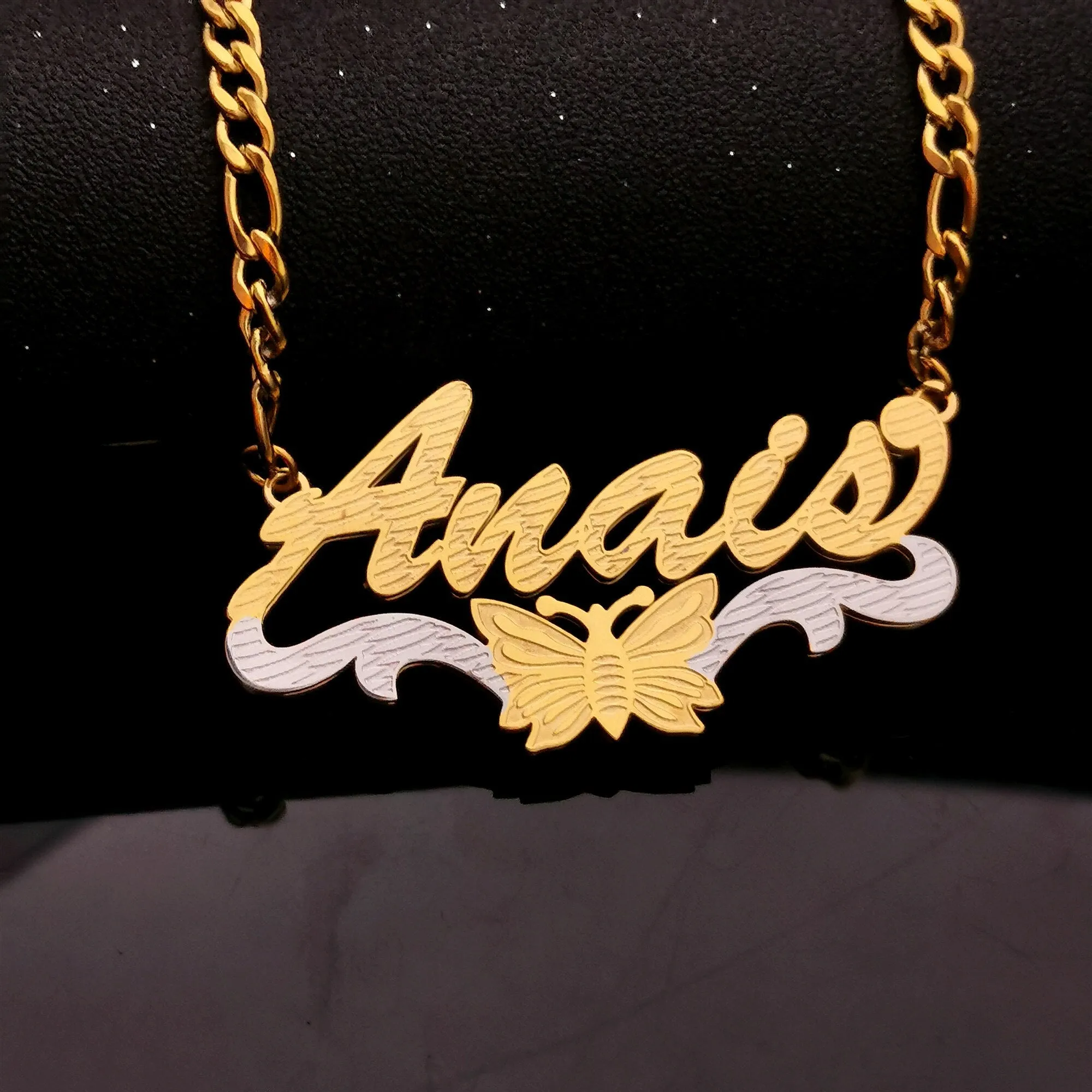 butterfly dove 3D Double Plate Custom Nameplate Necklace Personalized Name Necklace