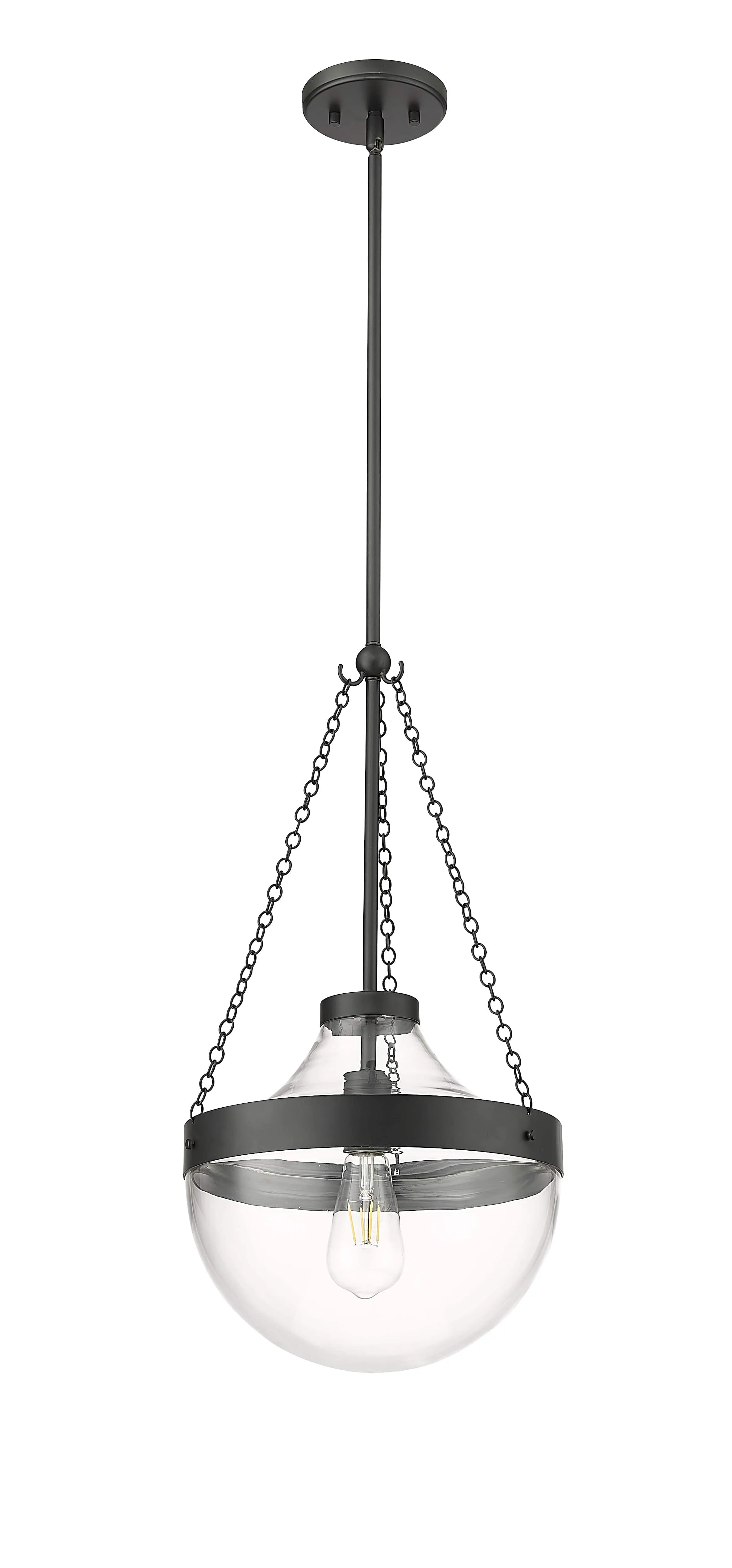 Clarra Pendant - Matte Black - Clear Glass - 12in. Diameter - E26 Medium Base