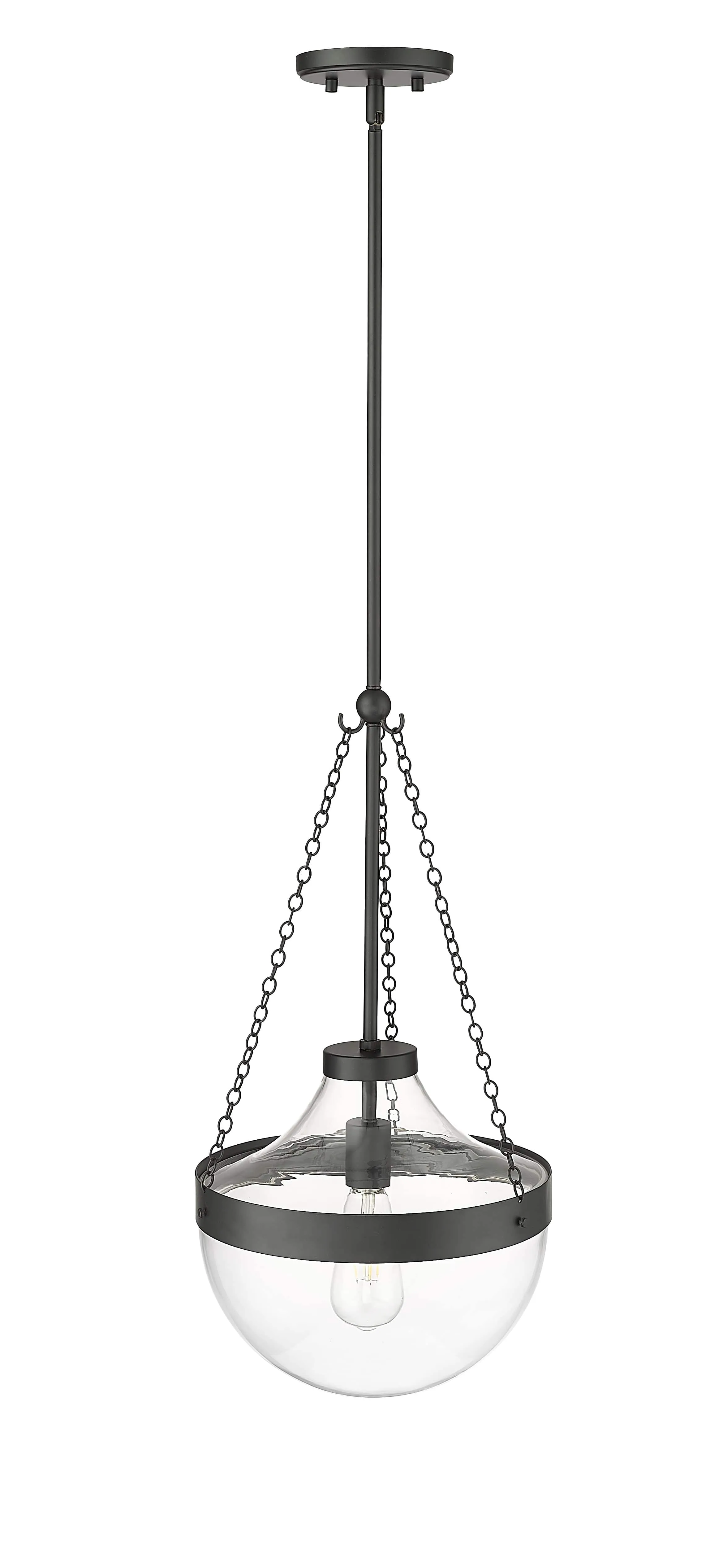 Clarra Pendant - Matte Black - Clear Glass - 12in. Diameter - E26 Medium Base