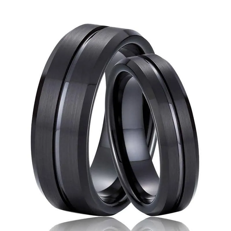 Classic Black Tungsten Carbide Rings for Couple