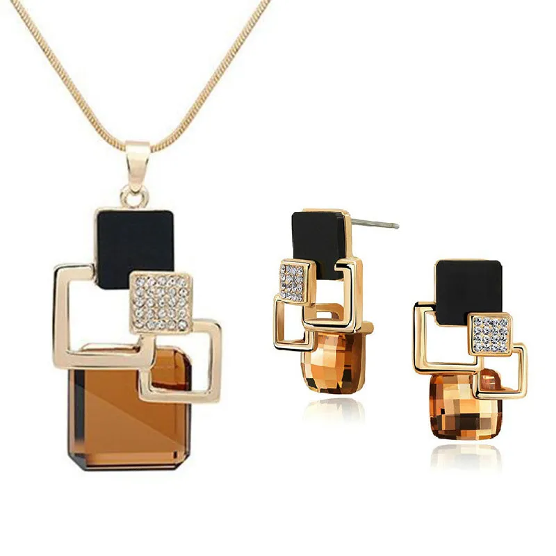 Classic crystal geometric square jewelry set