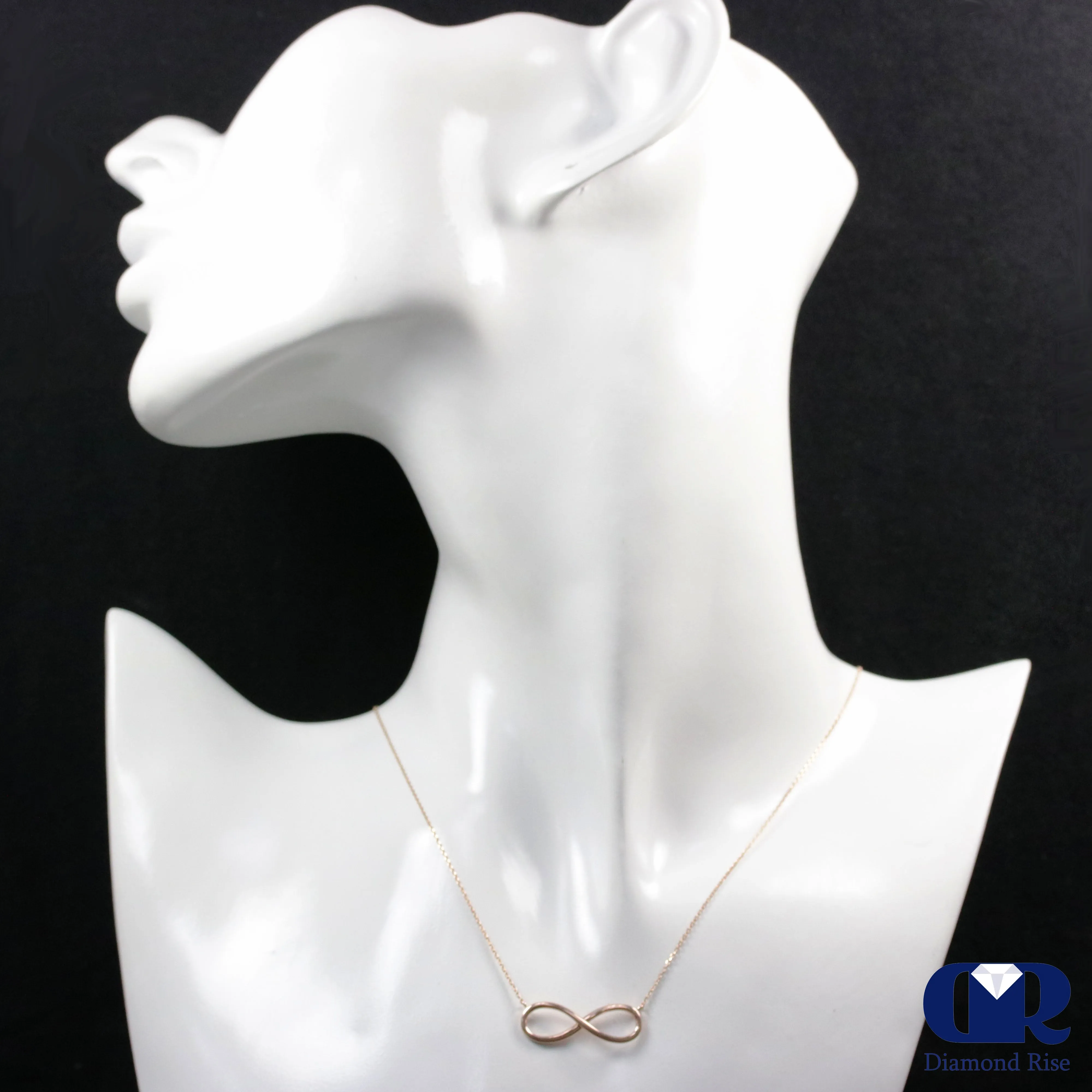 Classic Infinity Pendant 14K Rose Gold Necklace Adjustable Chain