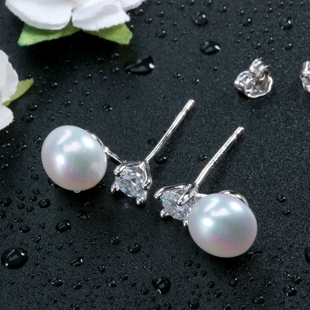 Classic Real freshwater pearl earrings 925 silver jewelry for women white/pink/purple