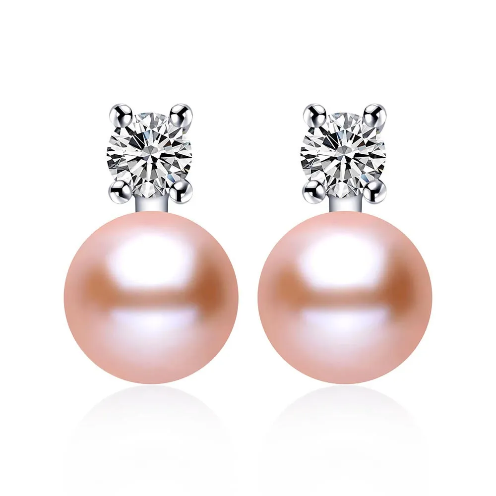 Classic Real freshwater pearl earrings 925 silver jewelry for women white/pink/purple