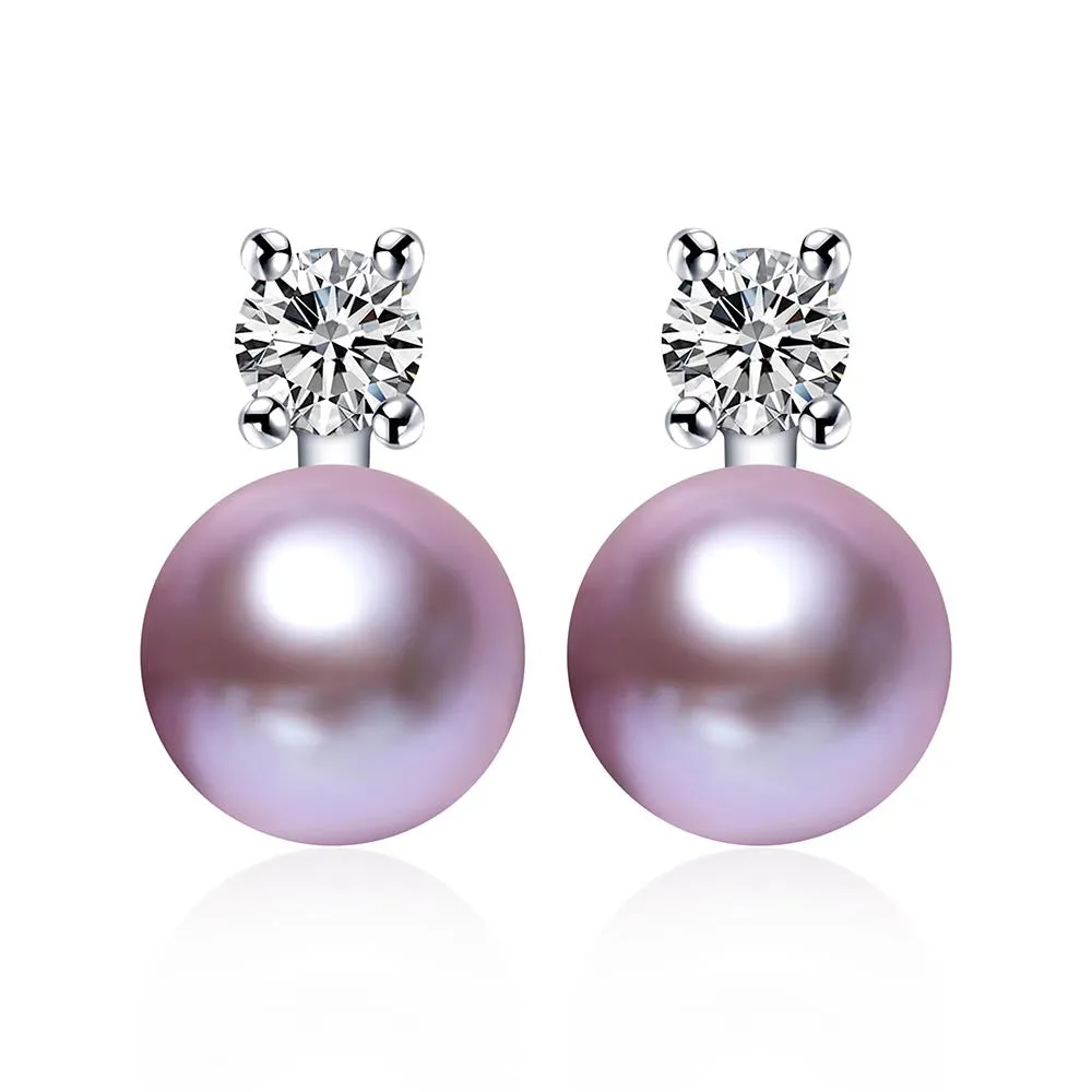 Classic Real freshwater pearl earrings 925 silver jewelry for women white/pink/purple