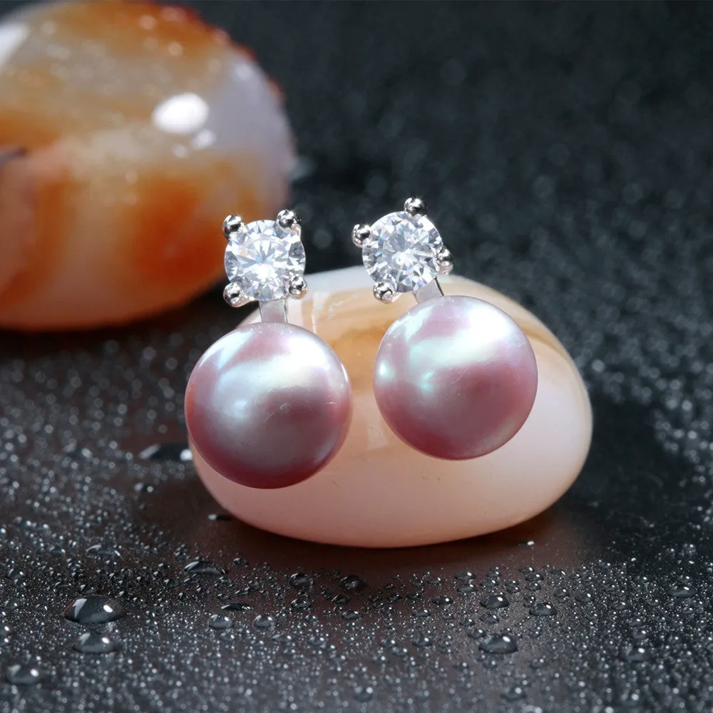 Classic Real freshwater pearl earrings 925 silver jewelry for women white/pink/purple