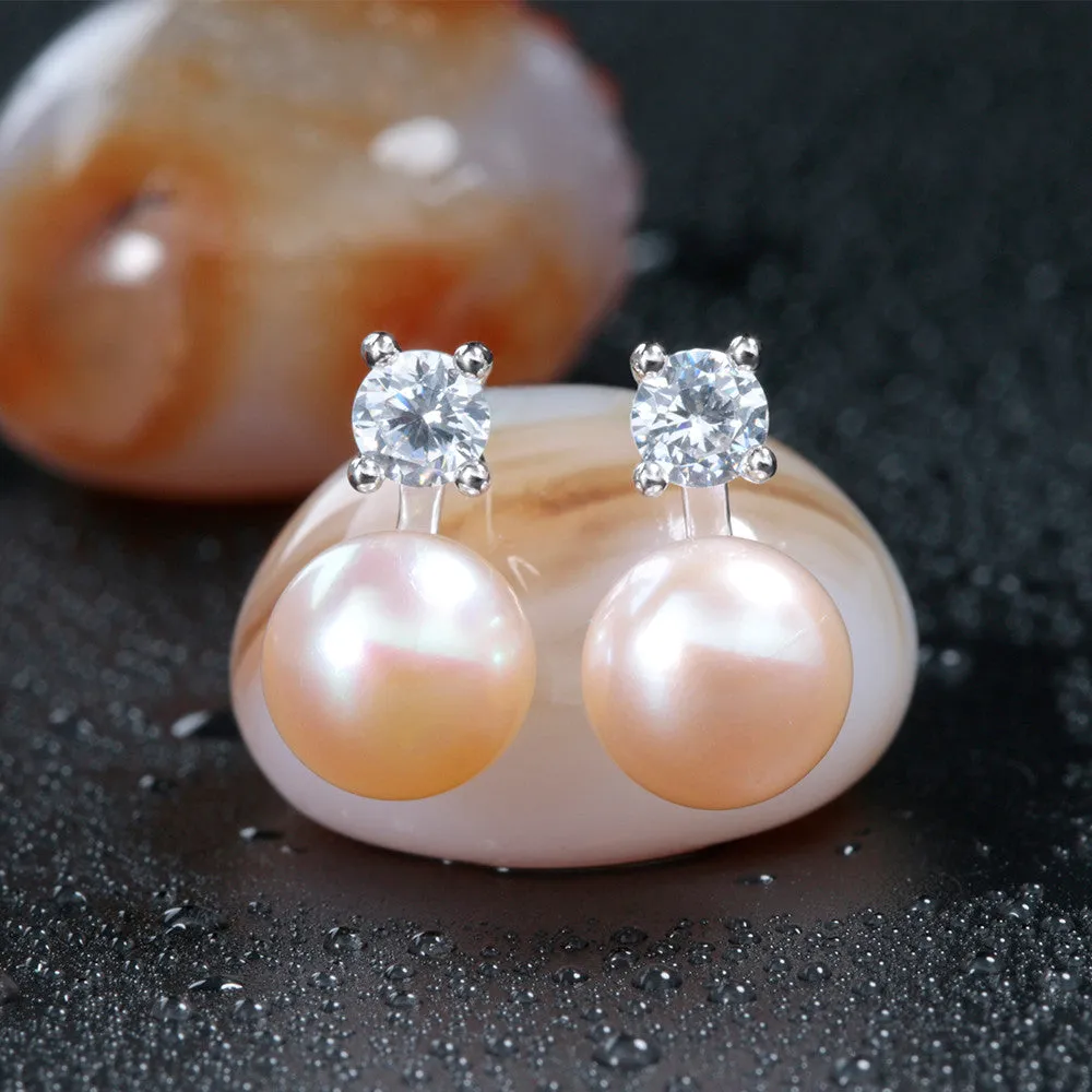 Classic Real freshwater pearl earrings 925 silver jewelry for women white/pink/purple