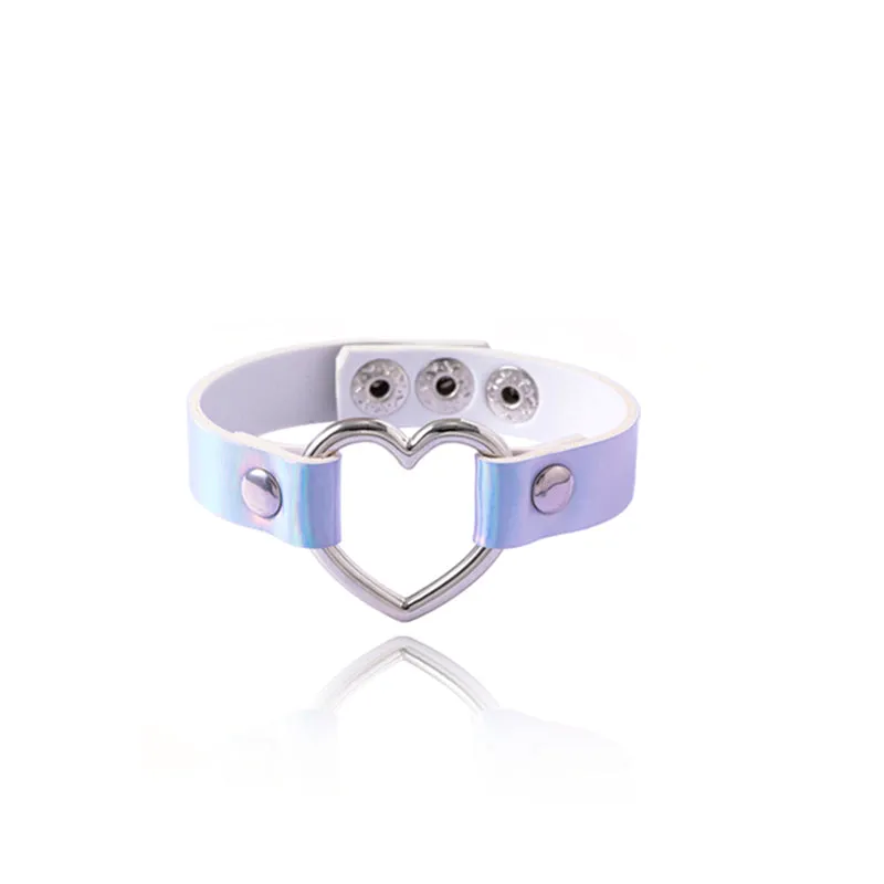 Colorful PU Leather Bangle Punk Hollow Heart Charms Adjustable Bracelets