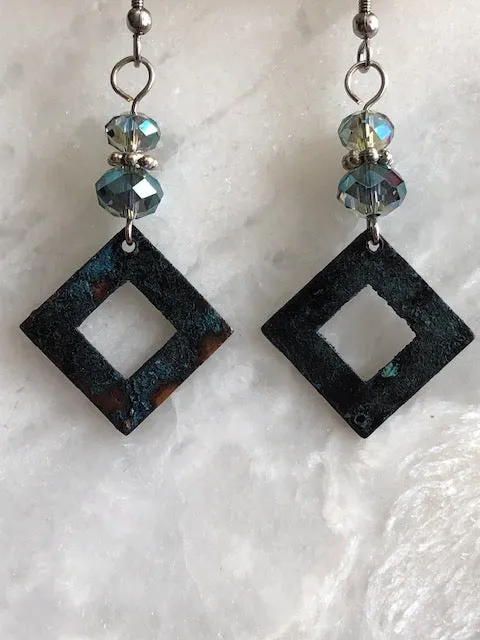 Copper Patina Square Earrings