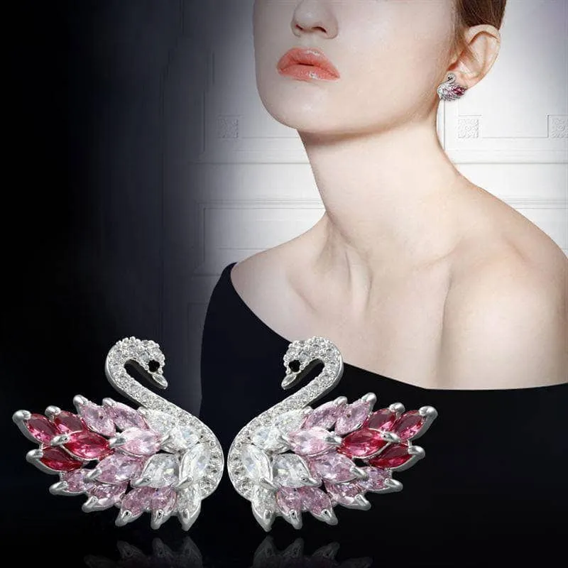 Created Diamond Black Swan Sparkling Crystal Earrings