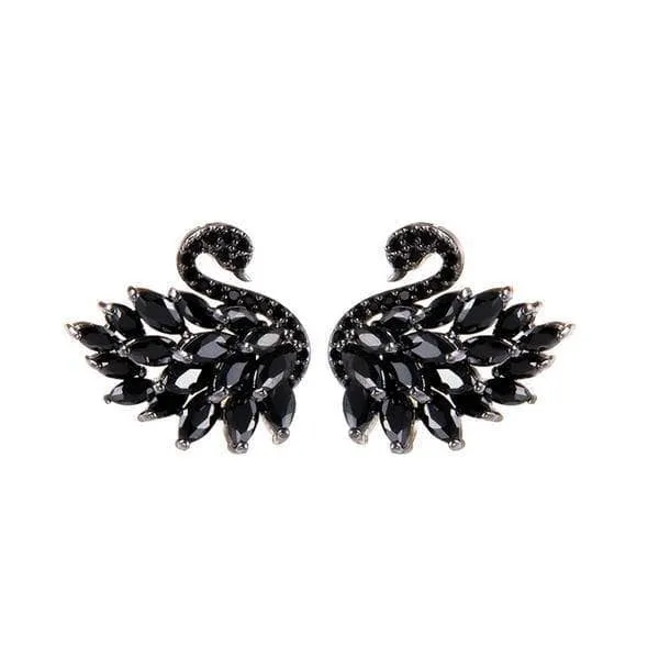 Created Diamond Black Swan Sparkling Crystal Earrings