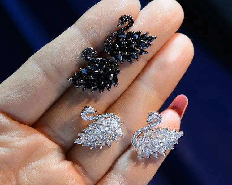 Created Diamond Black Swan Sparkling Crystal Earrings