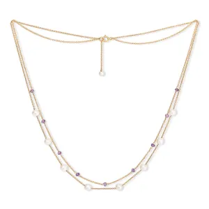 Credo fine double chain necklace with cultured freshwater pearls & amethyst