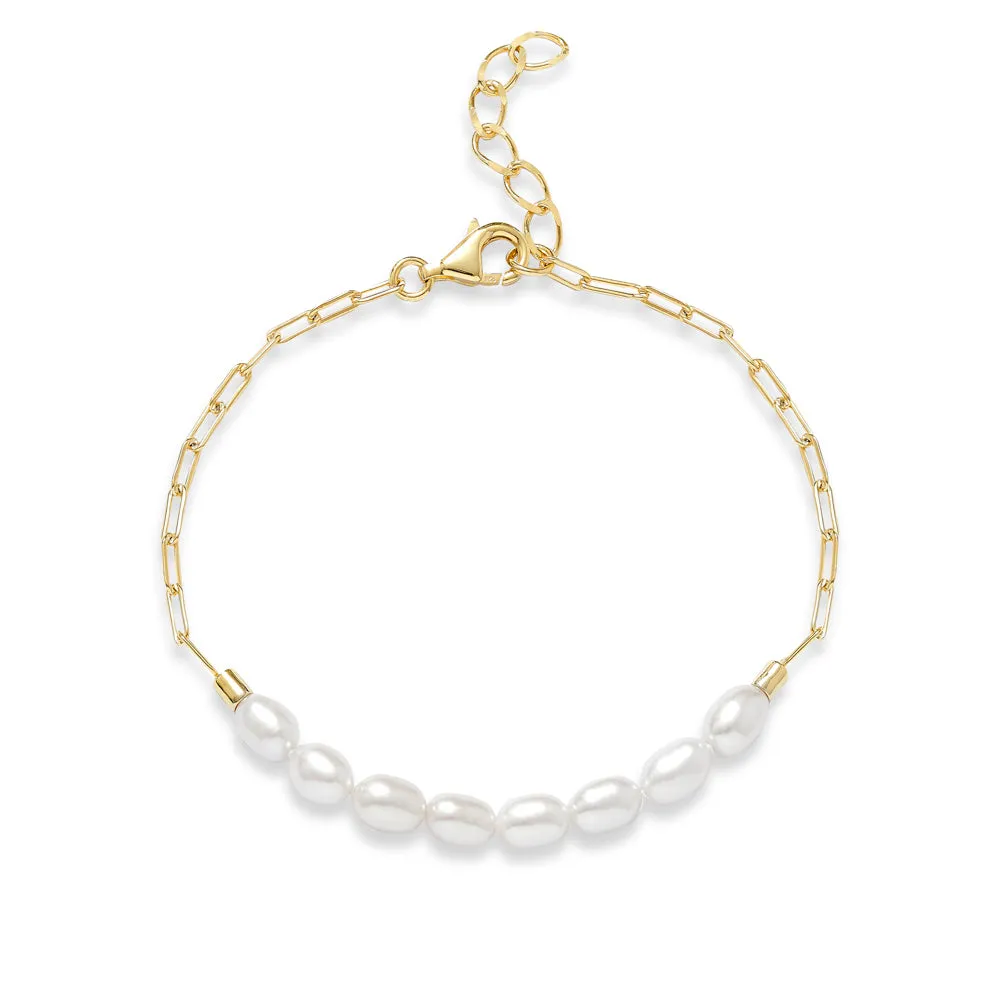 Credo gold link chain bracelet with cultured freshwater pearls