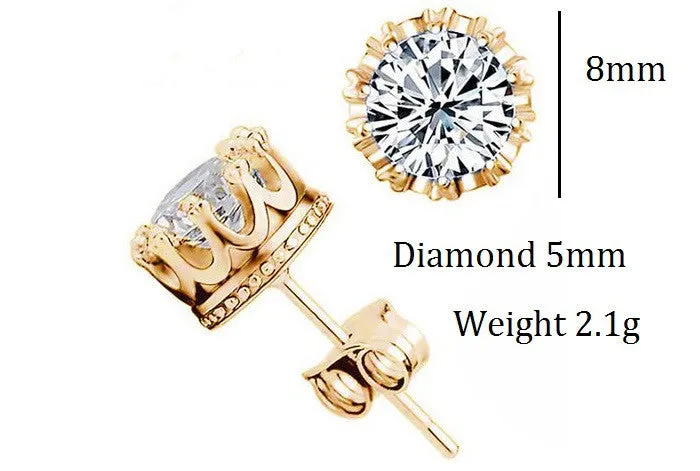 Crown 18k Gold Plated Earrings Women Brincos De Prata Men CZ Diamond Silver White Crystal Jewerly Double Stud Earing