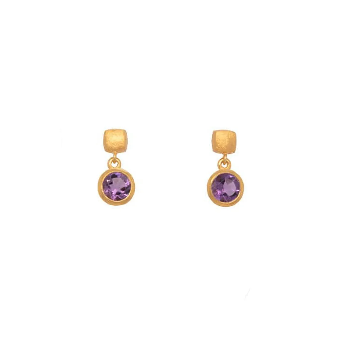 Cube Oval Amethyst 24K Gold Vermeil Earrings