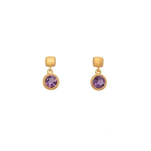 Cube Oval Amethyst 24K Gold Vermeil Earrings