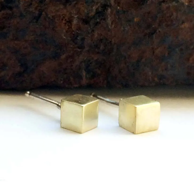 Cube Studs in Brass