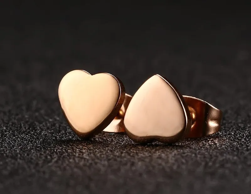 Cute heart stud earrings rose gold plated earrings for women jewelry stainless steel small ear gift