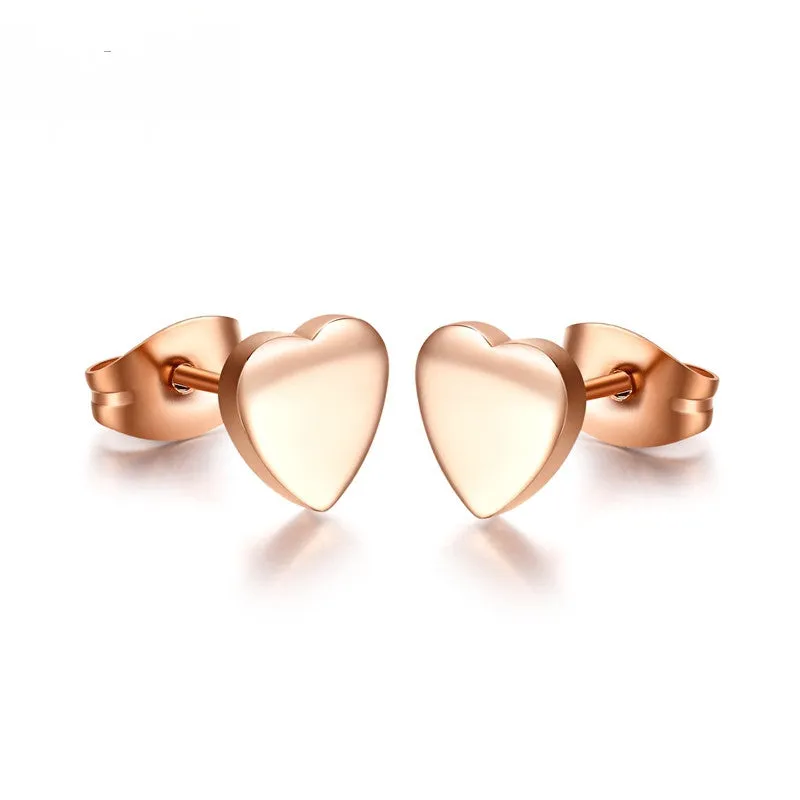 Cute heart stud earrings rose gold plated earrings for women jewelry stainless steel small ear gift