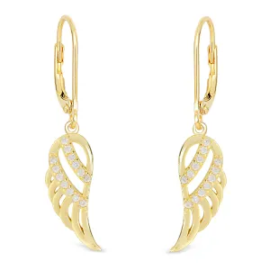 CZ Angel Wing Leverback Earrings in 18k Gold over Sterling Silver