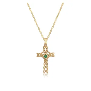 Damen 375 Gold 9ct Gelbgold Rund Smaragd Claddagh Stil Kreuz Halskette Grüner 45cm