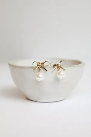 Daphne Gold Pearl Bow Stud Earrings