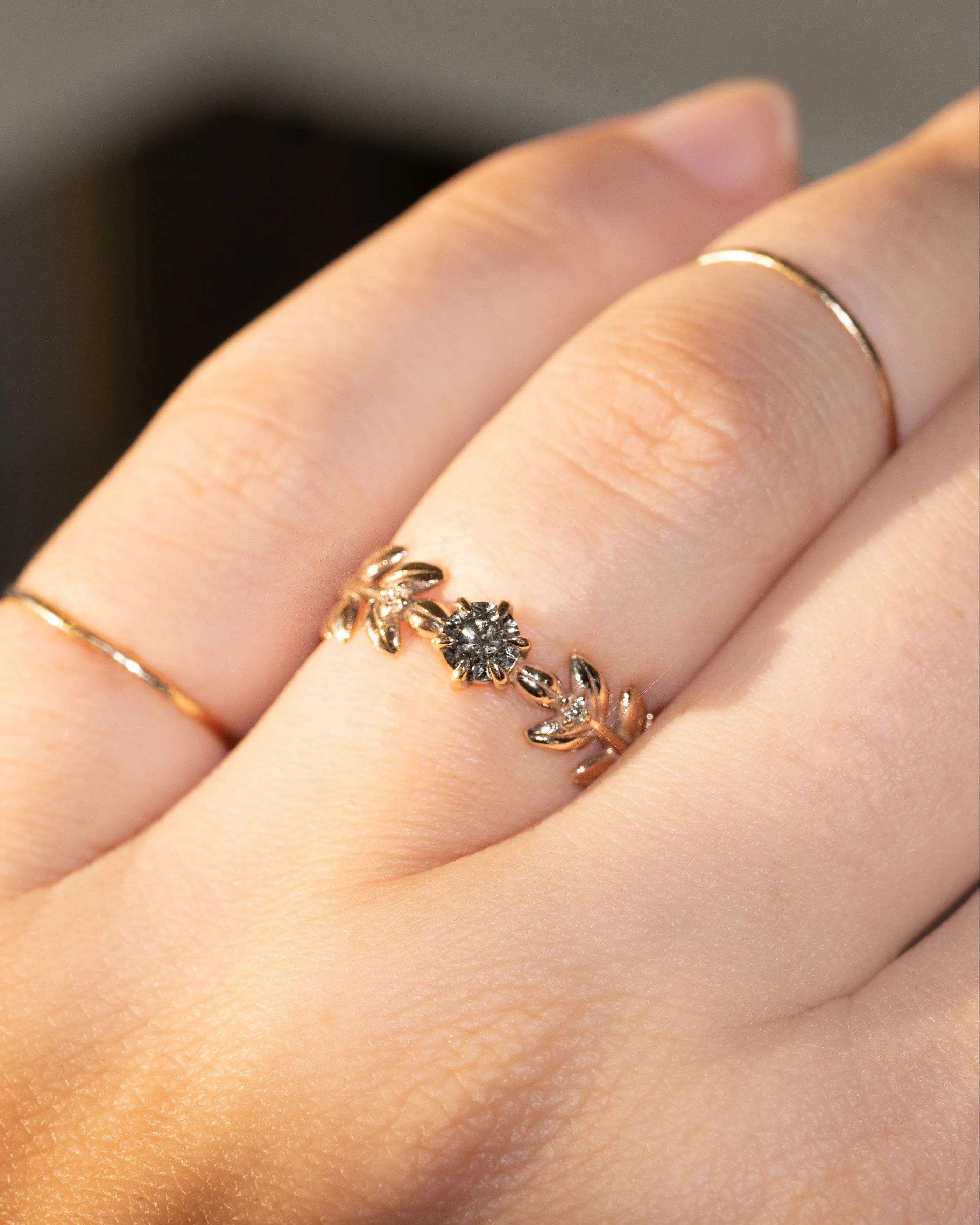 Dark Galaxy Baby Goddess with Salt and Pepper Diamond Ring