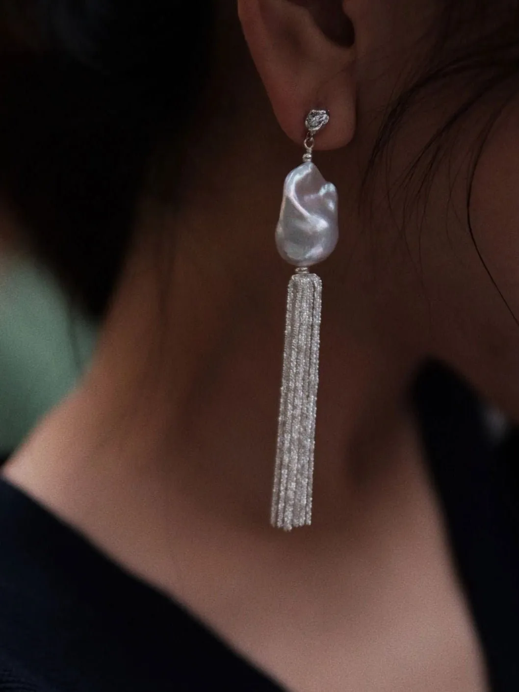 Dazzling Baroque Silver Chain Tassel Drop Earrings