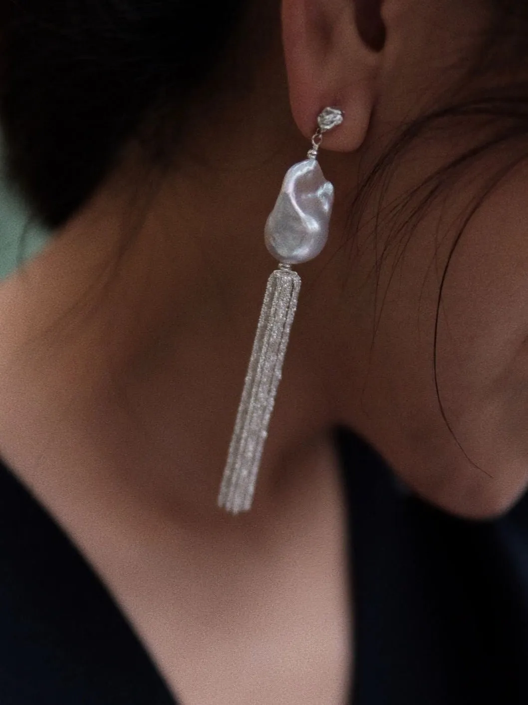 Dazzling Baroque Silver Chain Tassel Drop Earrings