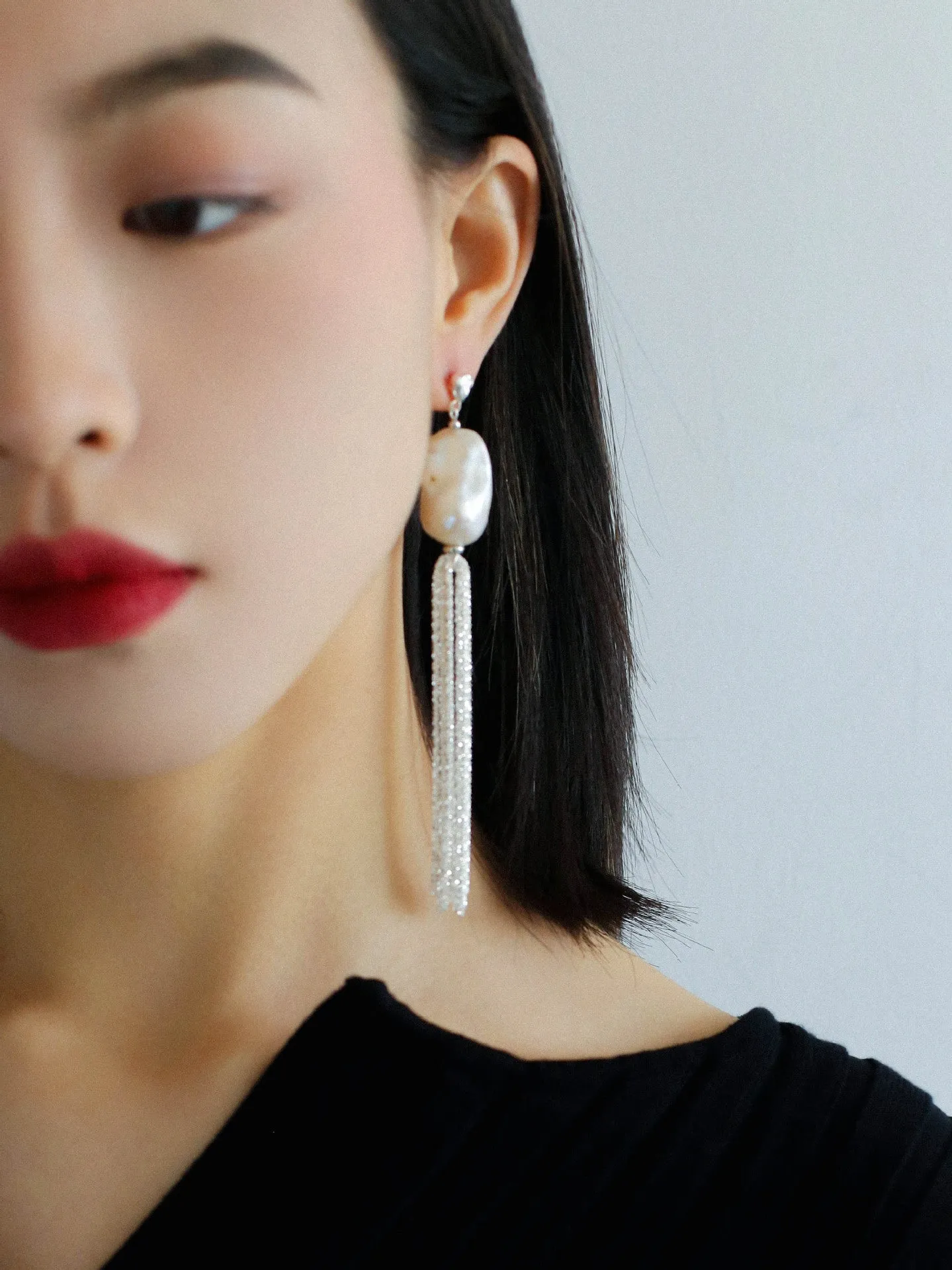 Dazzling Baroque Silver Chain Tassel Drop Earrings