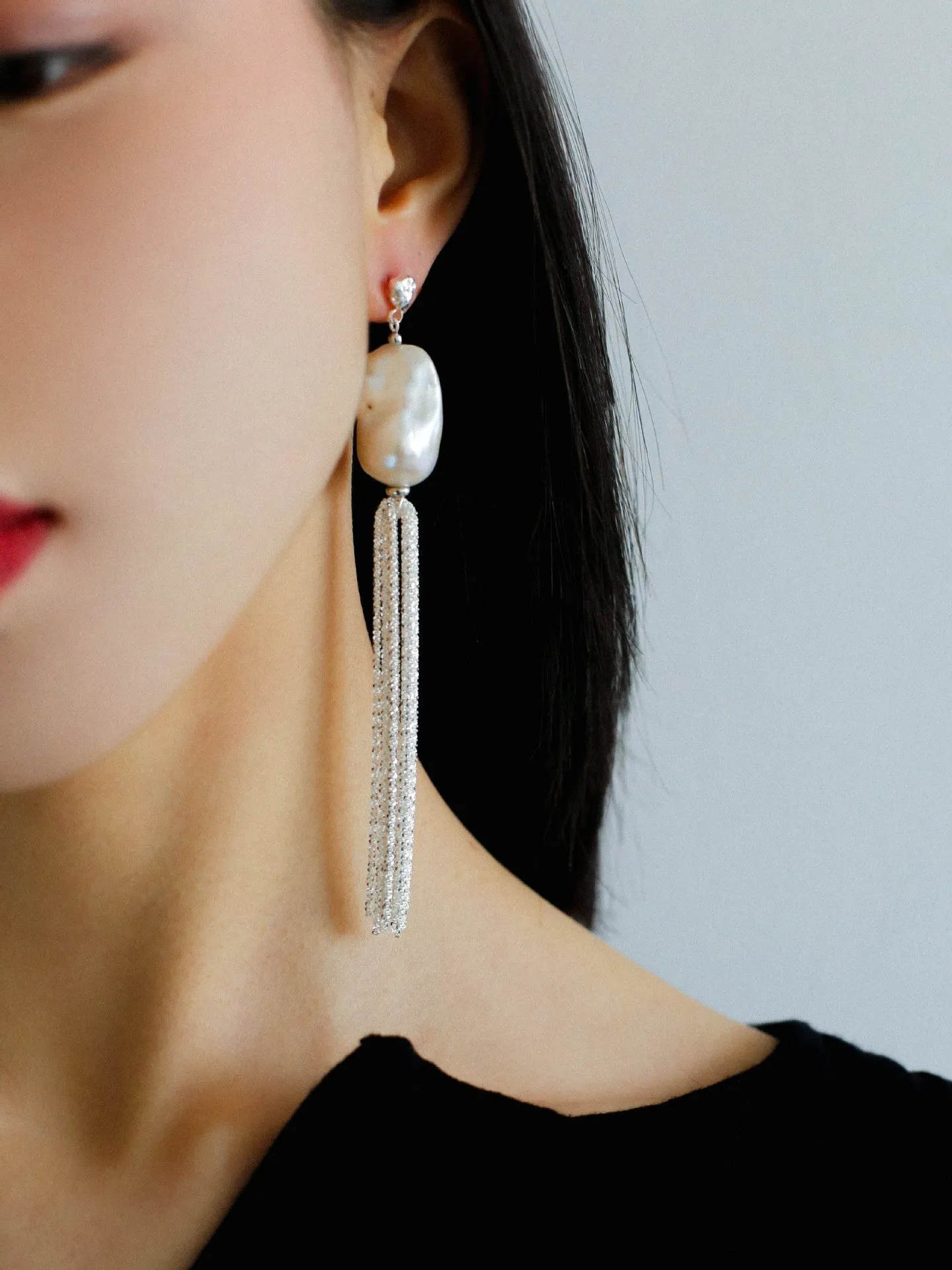 Dazzling Baroque Silver Chain Tassel Drop Earrings