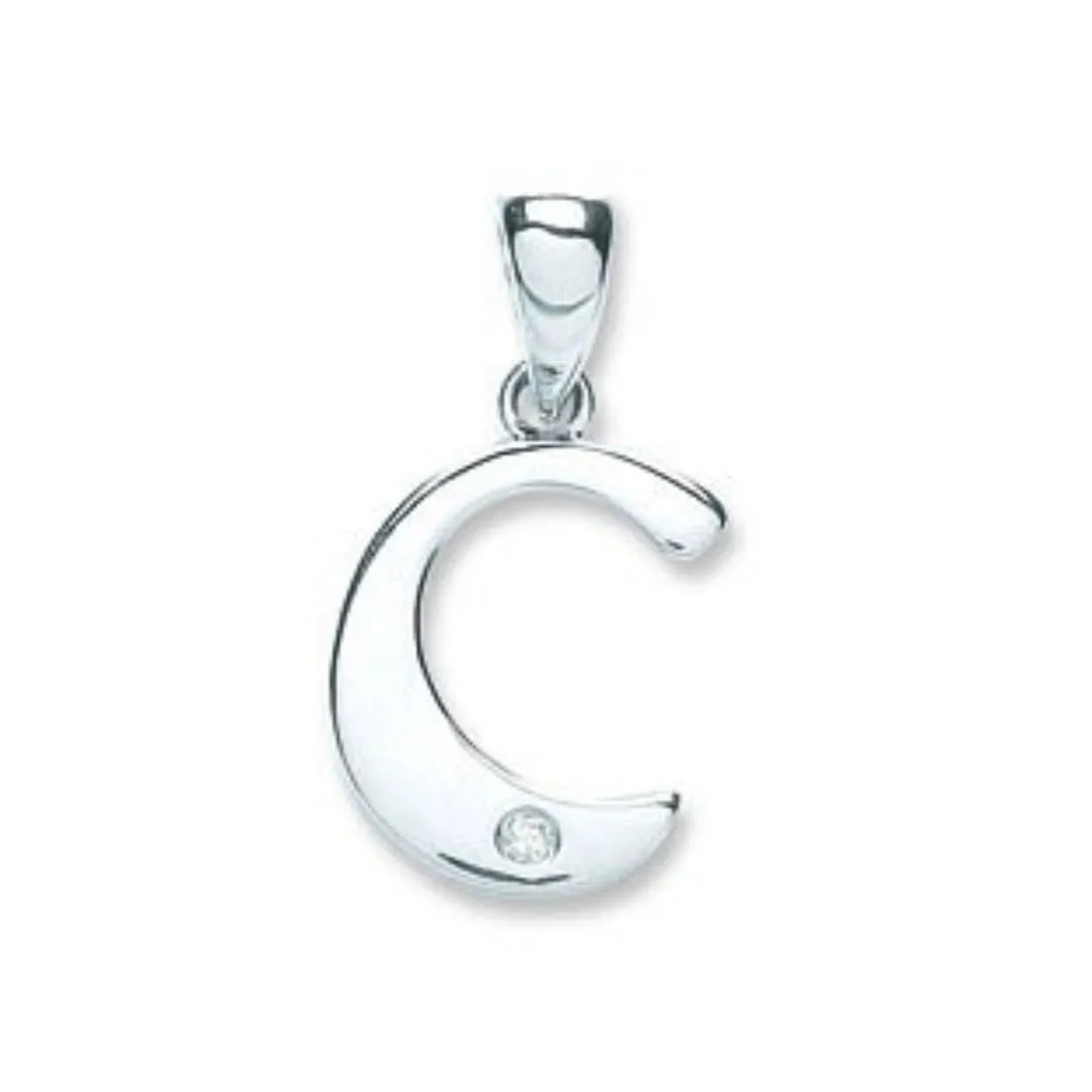 Diamond Initial C Pendant Necklace 0.01ct H-SI in 9K White Gold