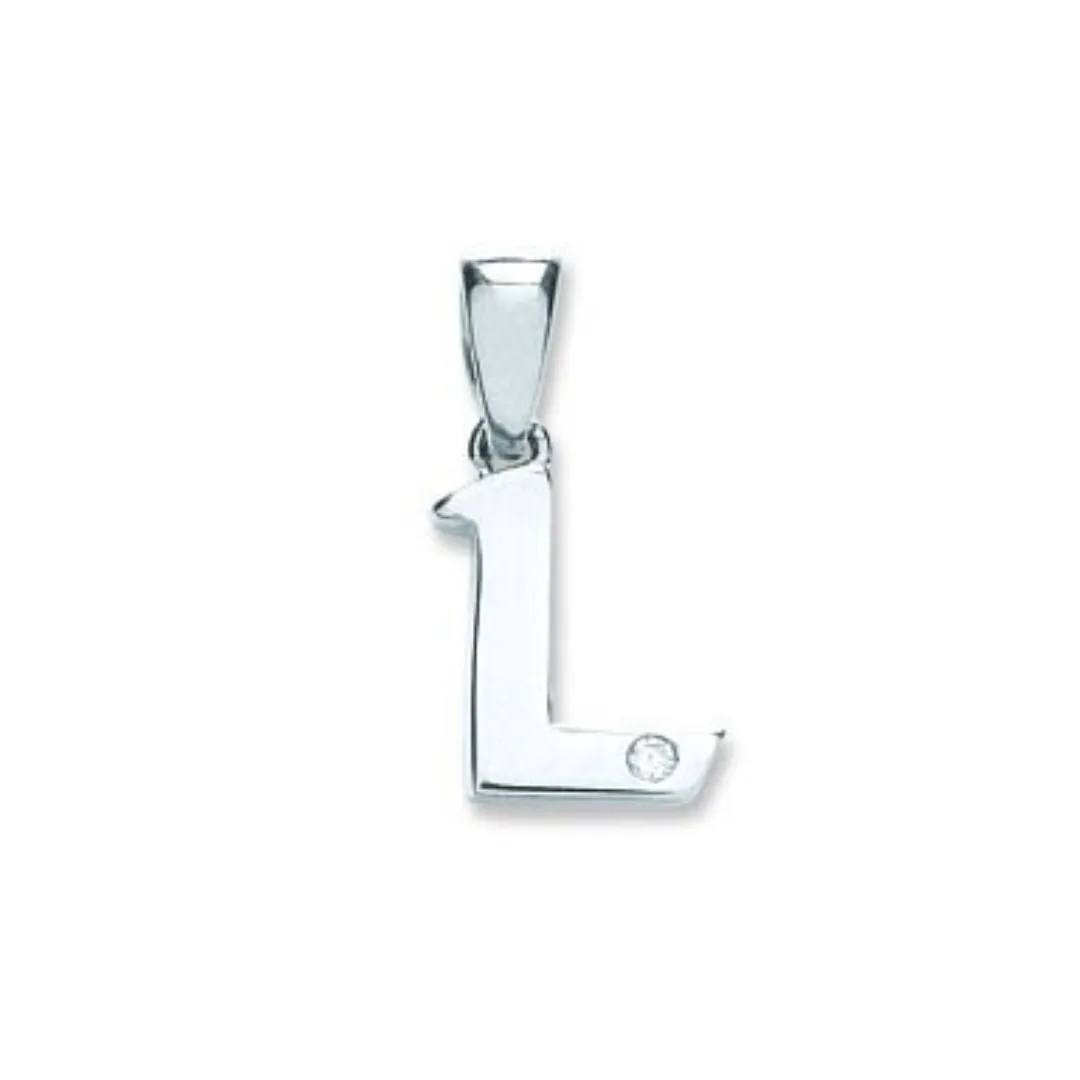 Diamond Initial L Pendant Necklace 0.01ct H-SI in 9K White Gold