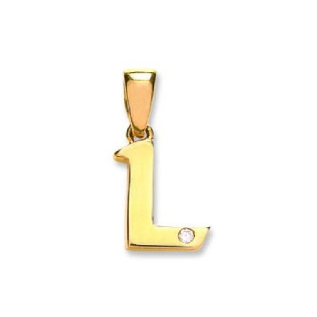 Diamond Initial L Pendant Necklace 0.01ct H-SI in 9K Yellow Gold