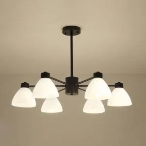 Dining Room Chandelier Lamp, Modern Style Black Finish with White Glass Shade, 6/8/12 Heads