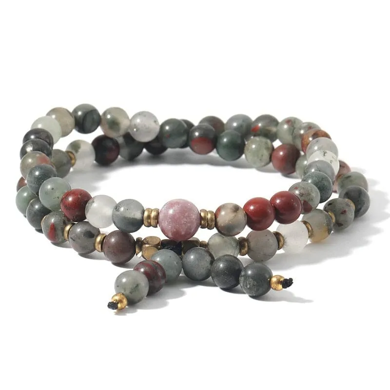 Double Layer Natural Bloodstone Beads Bracelet