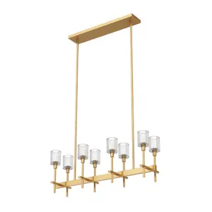 Eight Light Island Pendant from the Salita Collection in Ribbed Crystal/Vintage Brass Finish by Alora