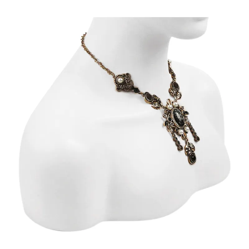 Elegant Women's Neacklace with Pearls / Retro Pendant Stones Necklace