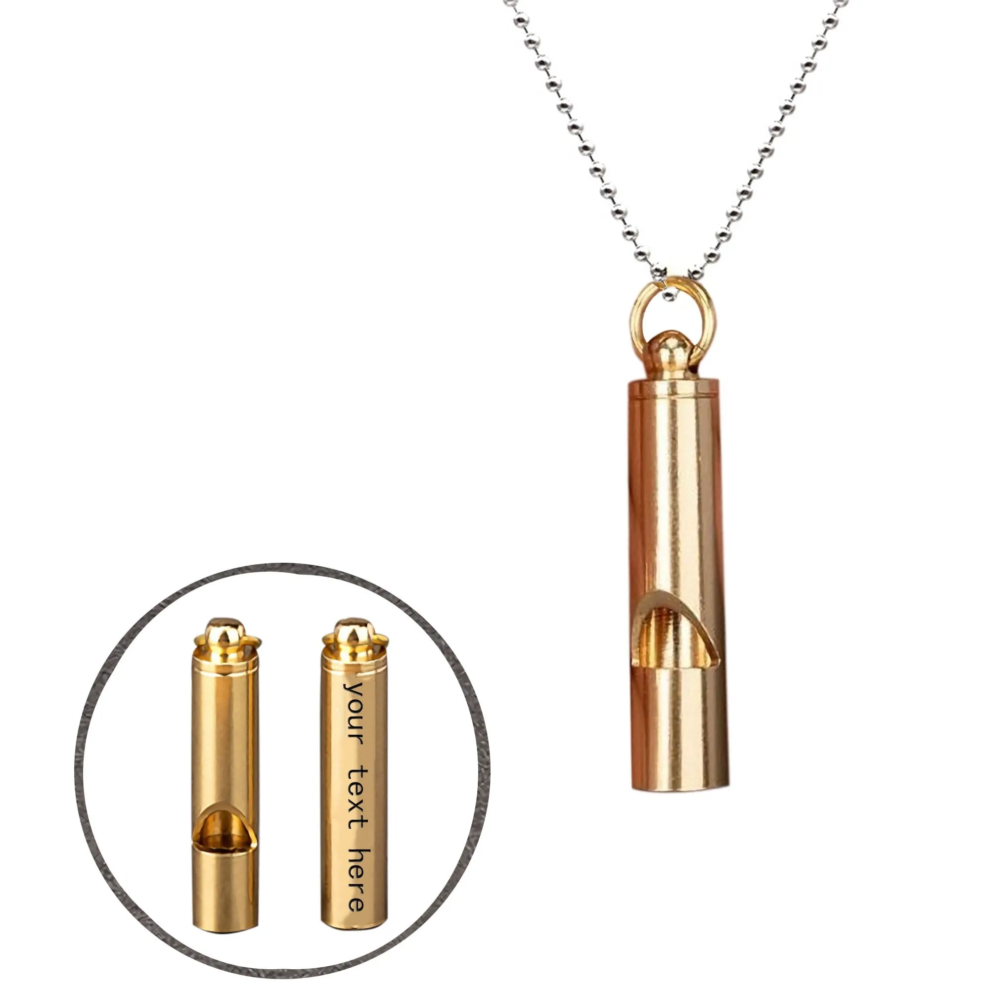 Engraved Text Brass Whistle Necklaces Custom Phone Number Children Anti-lost Necklace