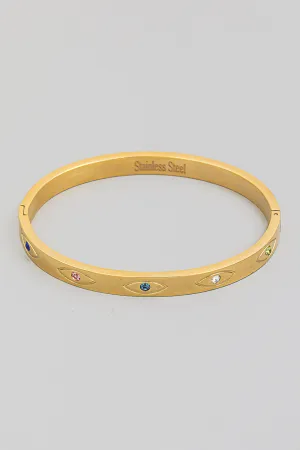 Evil Eye With Jewel Accents Bangle With Clasp Closure In Gold