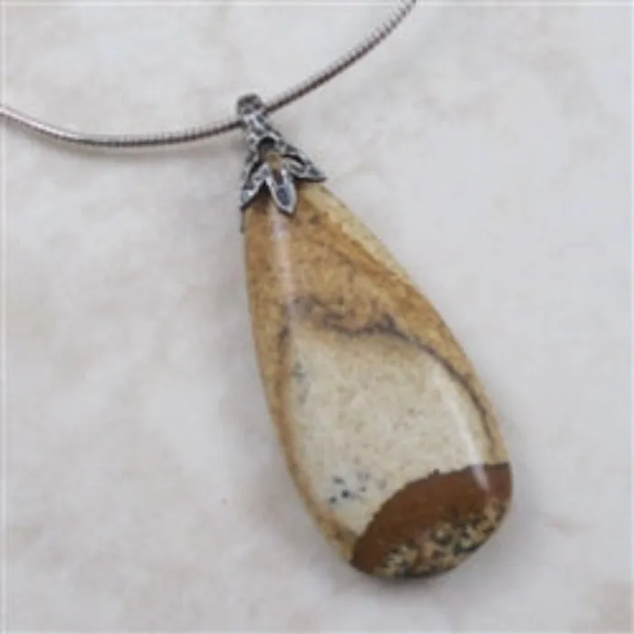 Fancy Paintbrush Jasper Gemstone Pendant on Silver Chain