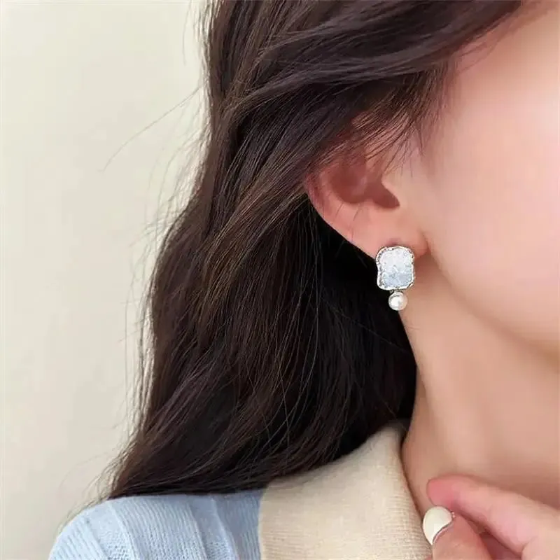 Fashion Light Blue Crystal Pearl Exquisite Elegant Luxury Korean Earring