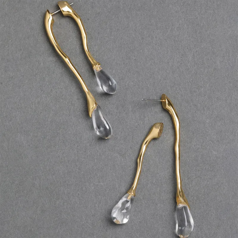 Front Back Irregular Water Drops Gold Pin Earrings JLT12844