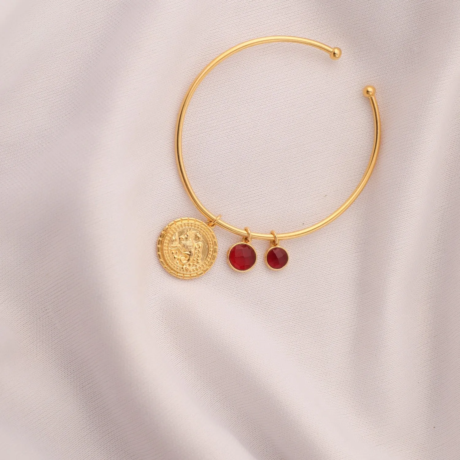 Garnet Capricorn Zodiac Gold Plated Silver Cuff Bracelet