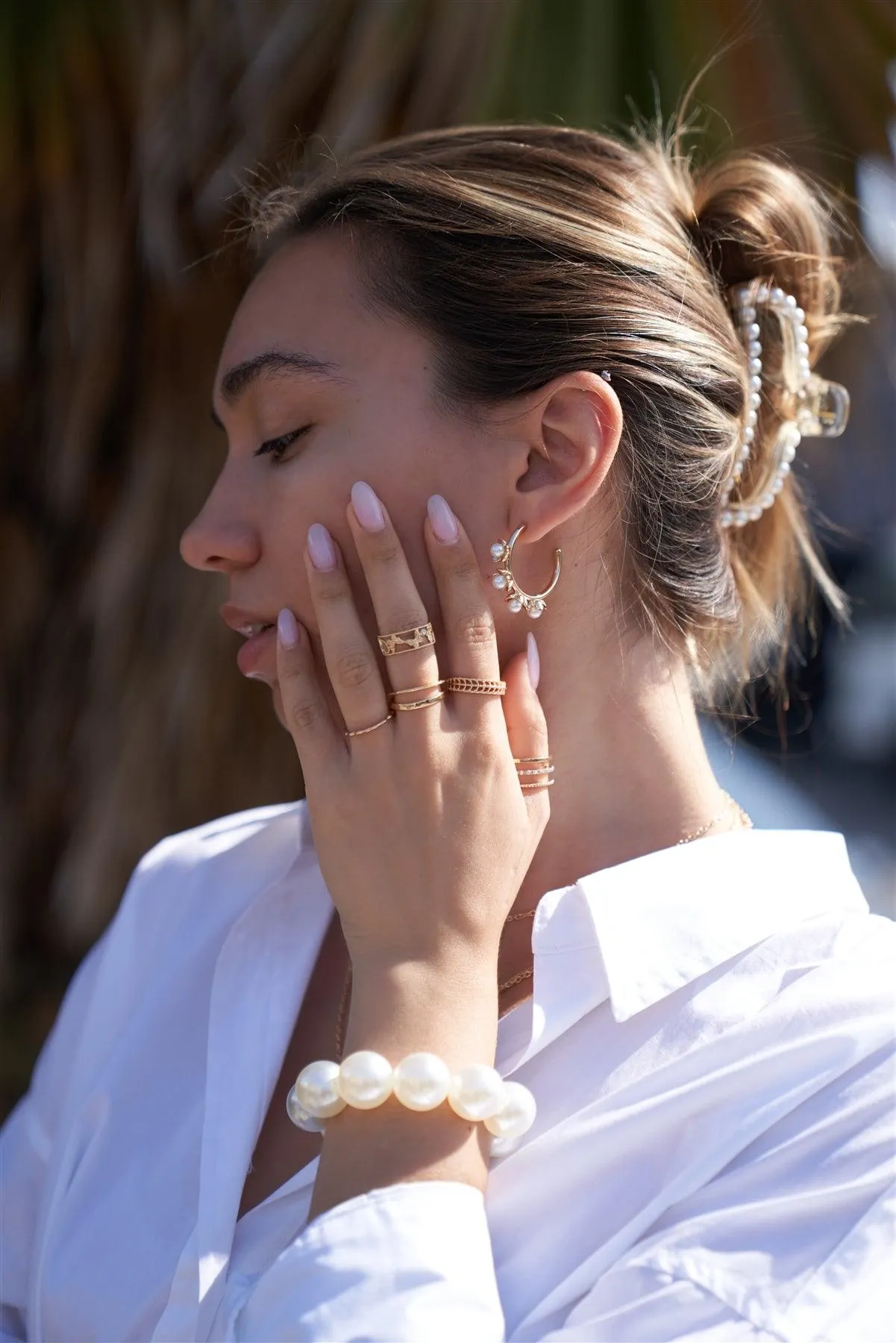 Gold & Pearl Flower Hoop Earrings