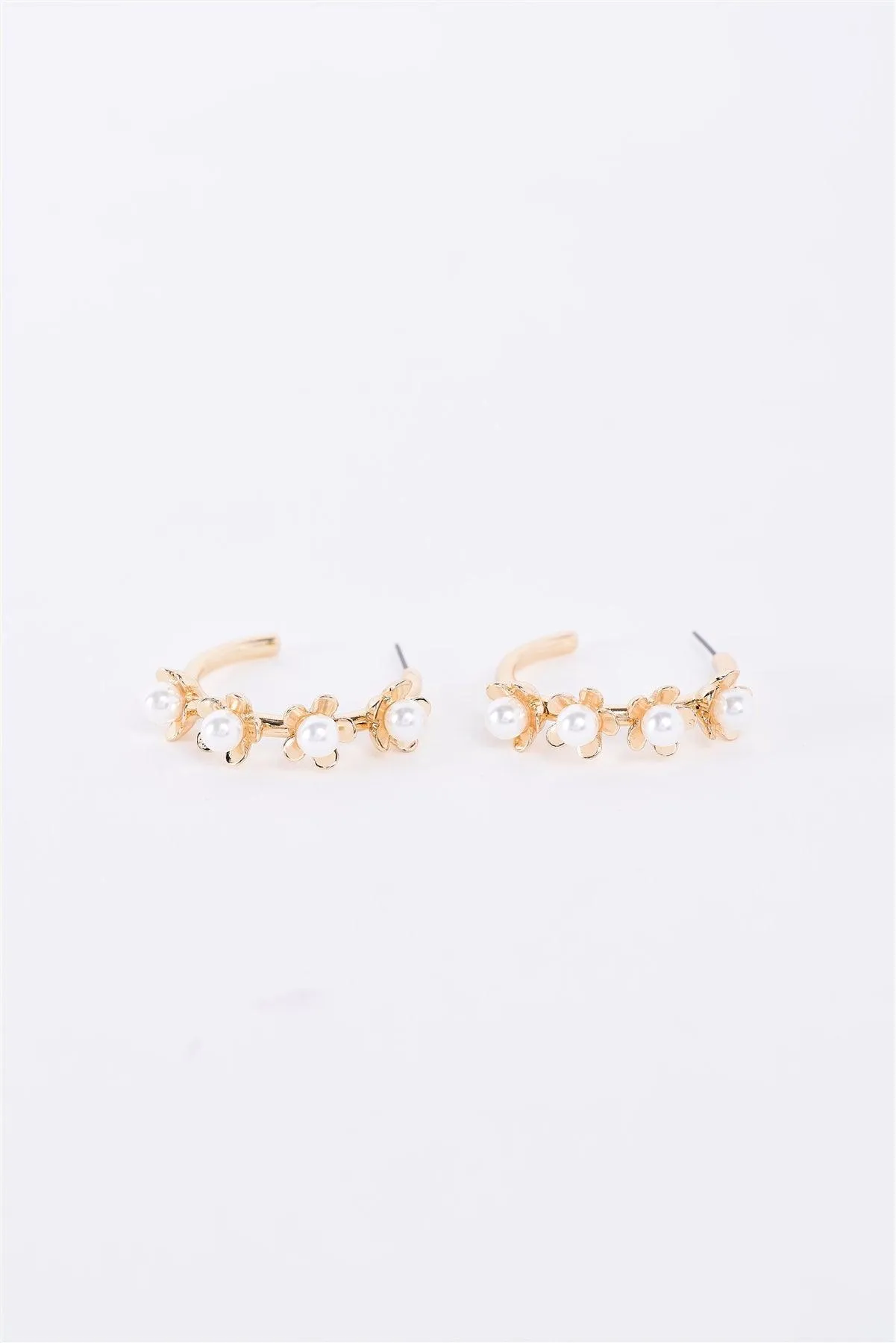 Gold & Pearl Flower Hoop Earrings